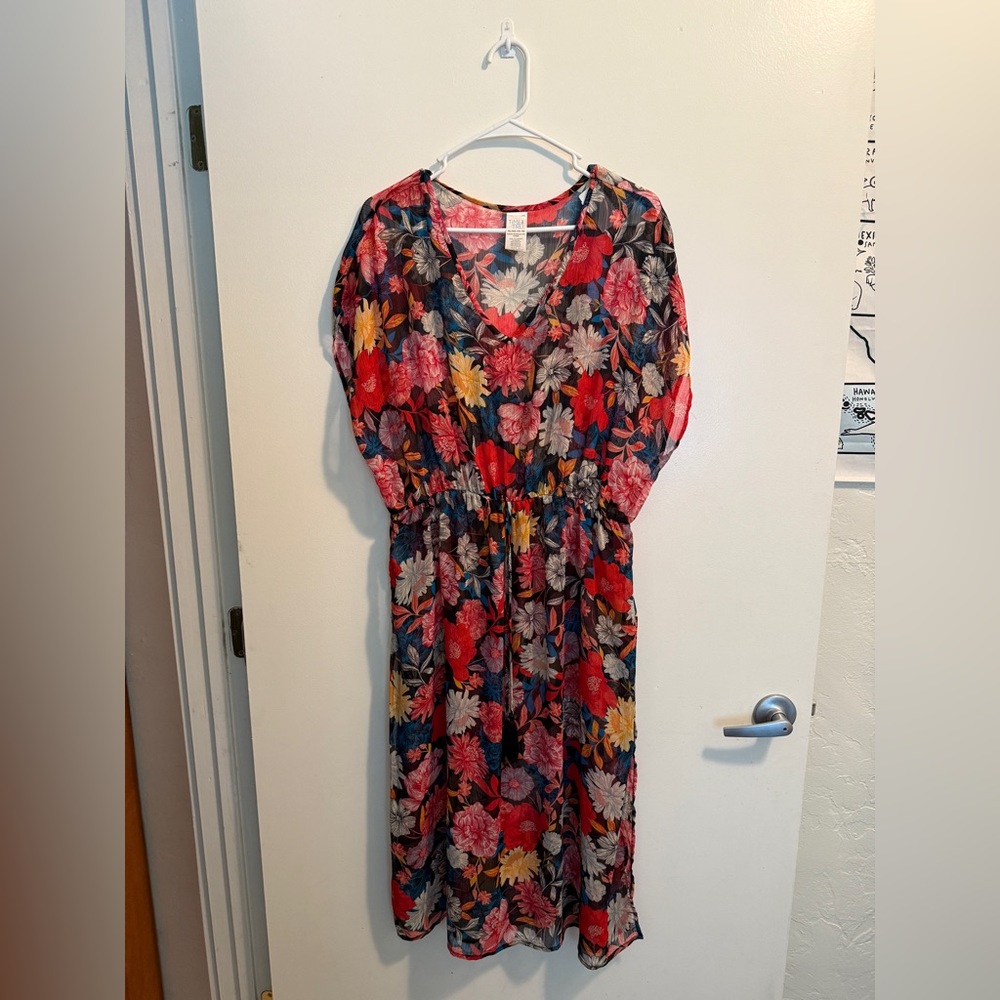 Time and Tru Red Pink beach coverup